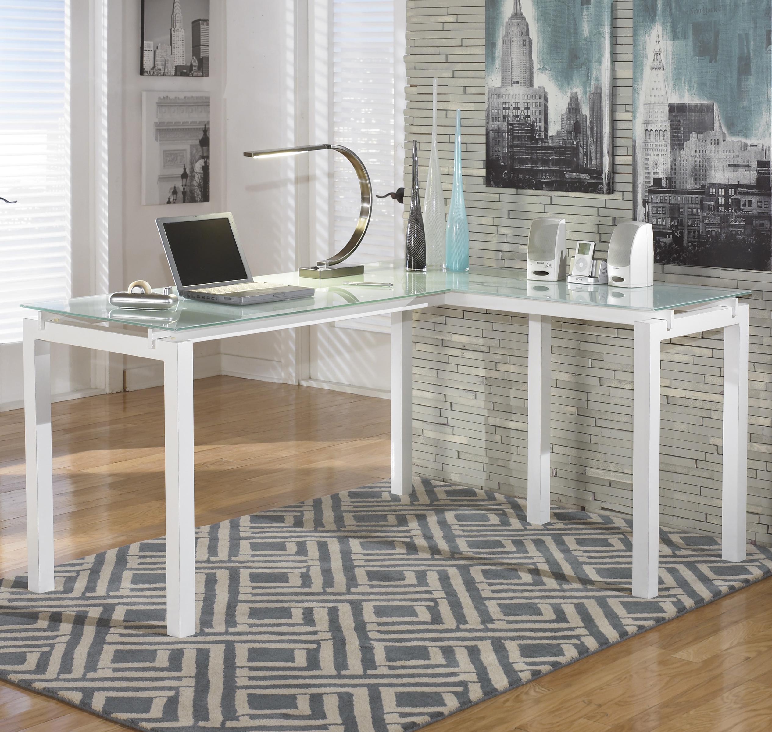 White computer desk outlet with glass top